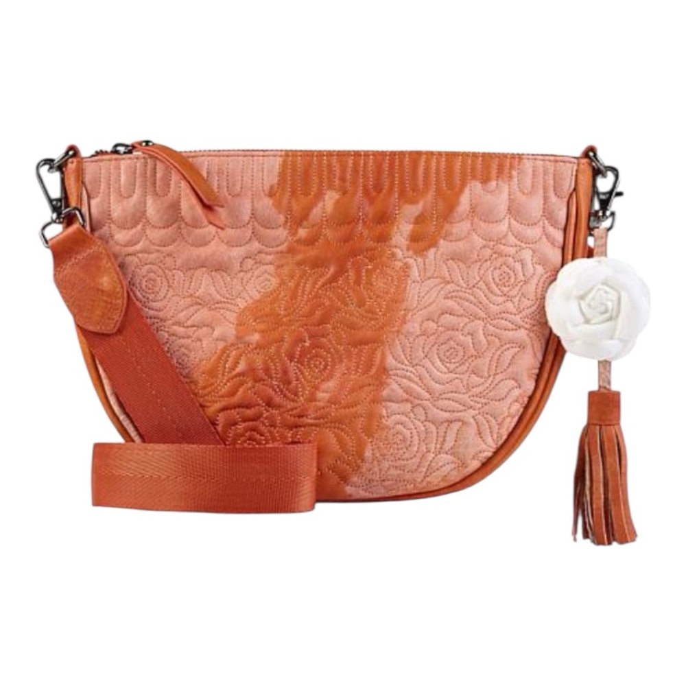 Sharif Legacy Marbleized Quilted Leather Rose Crossbody Color: Tangerine Marble